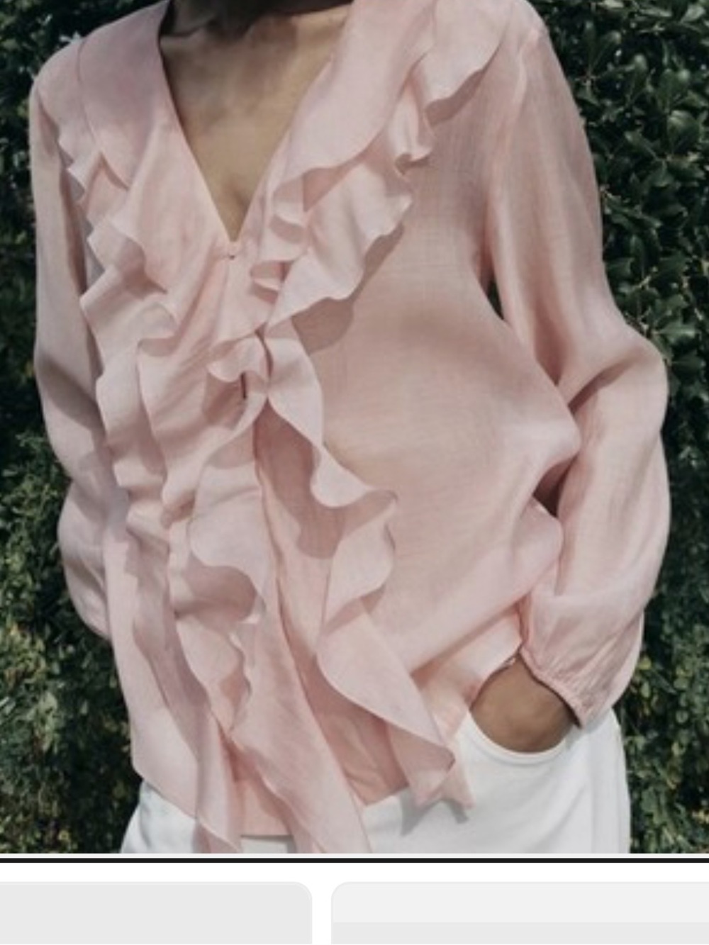 Zara Pale Pink Ruffle V-Neck Blouse